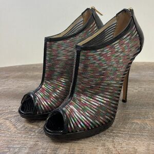 Jimmy Choo London Multicolor Metallic Peep Toe Bootie Heels Size 40.5